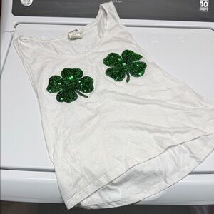 VS Pink White Top with Green Sequin Clovers